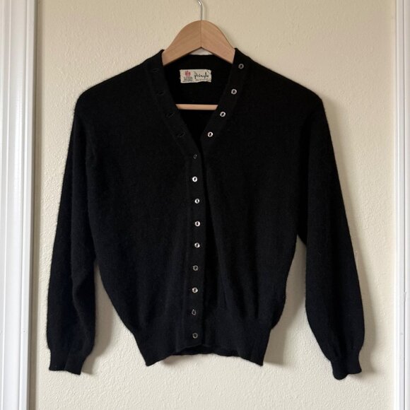 VTG Pringle Of Scotland Black Cashmere Cardigan Full Button-Front Sweater Size S - Picture 1 of 7